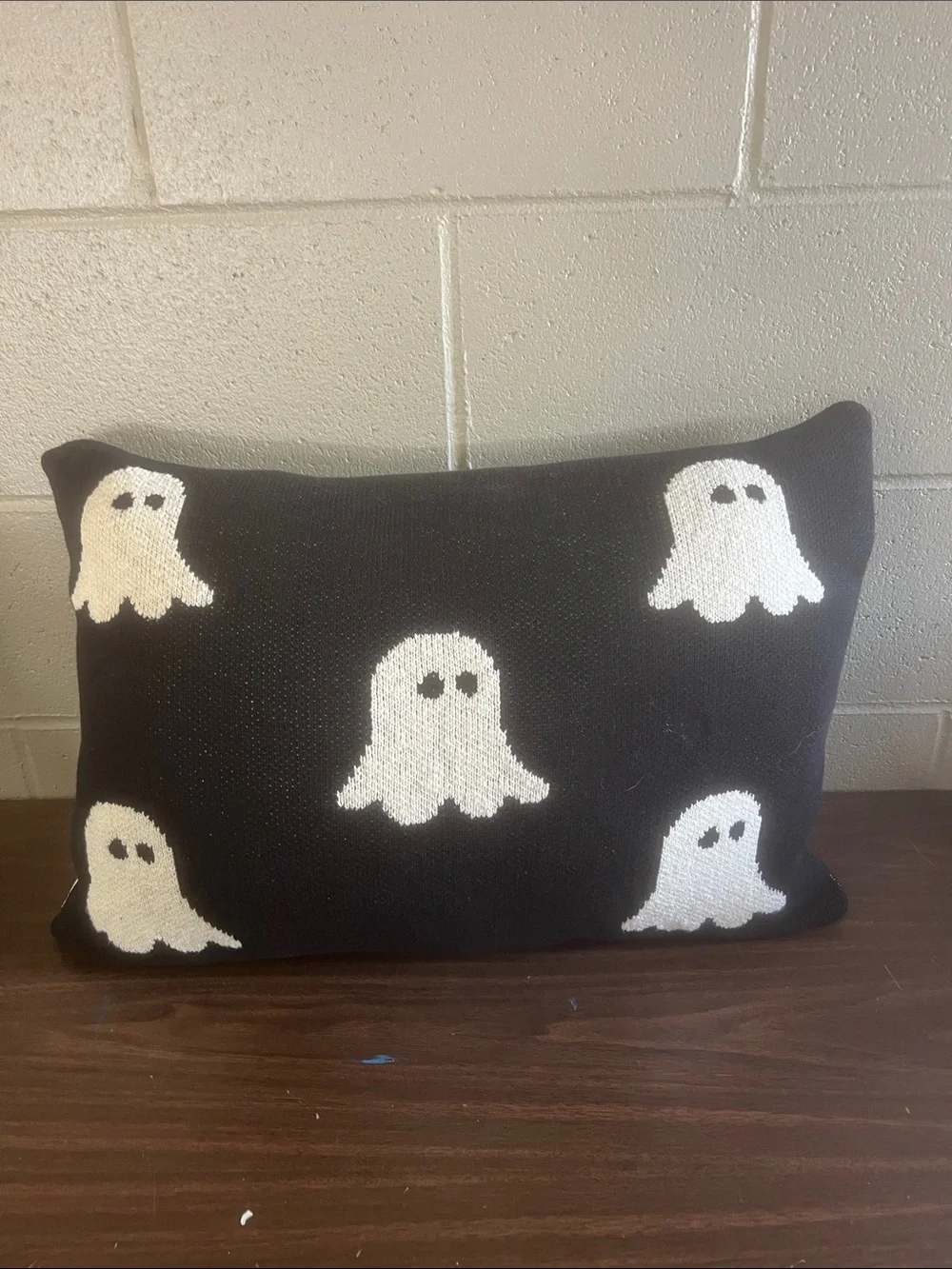 Black Ghost Pattern Holiday Throw Pillow - Brand Unbranded